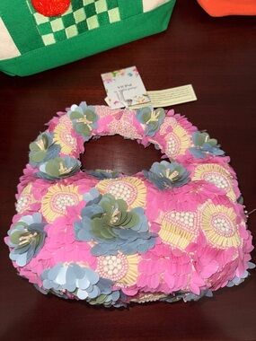 Viney Pink Floral Sequin Handbag Clutch